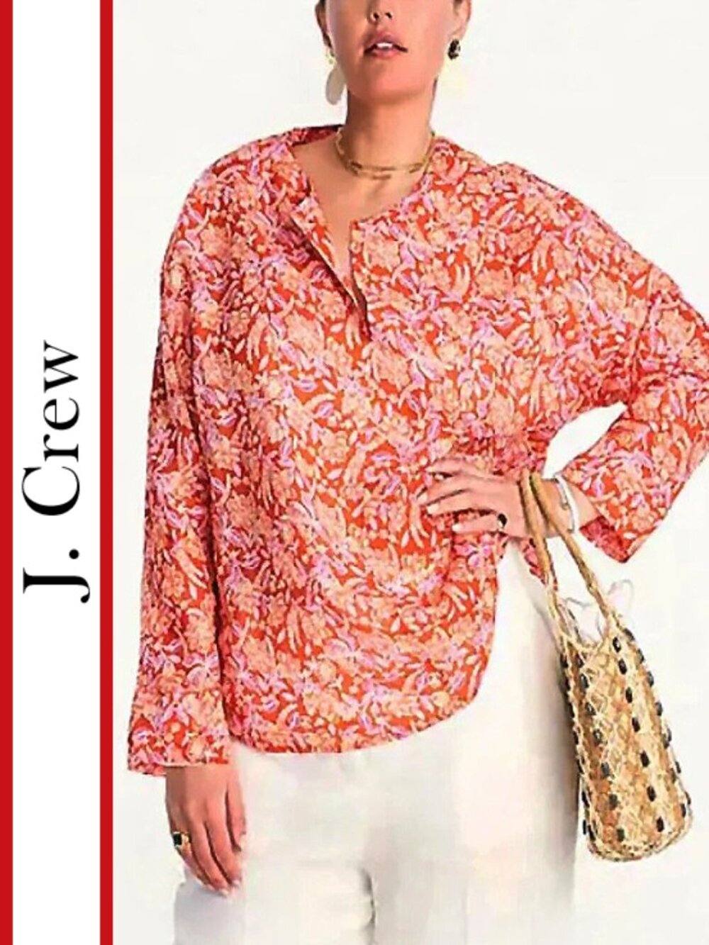 J. Crew | Ramie Painted Block Print Tunic Top
